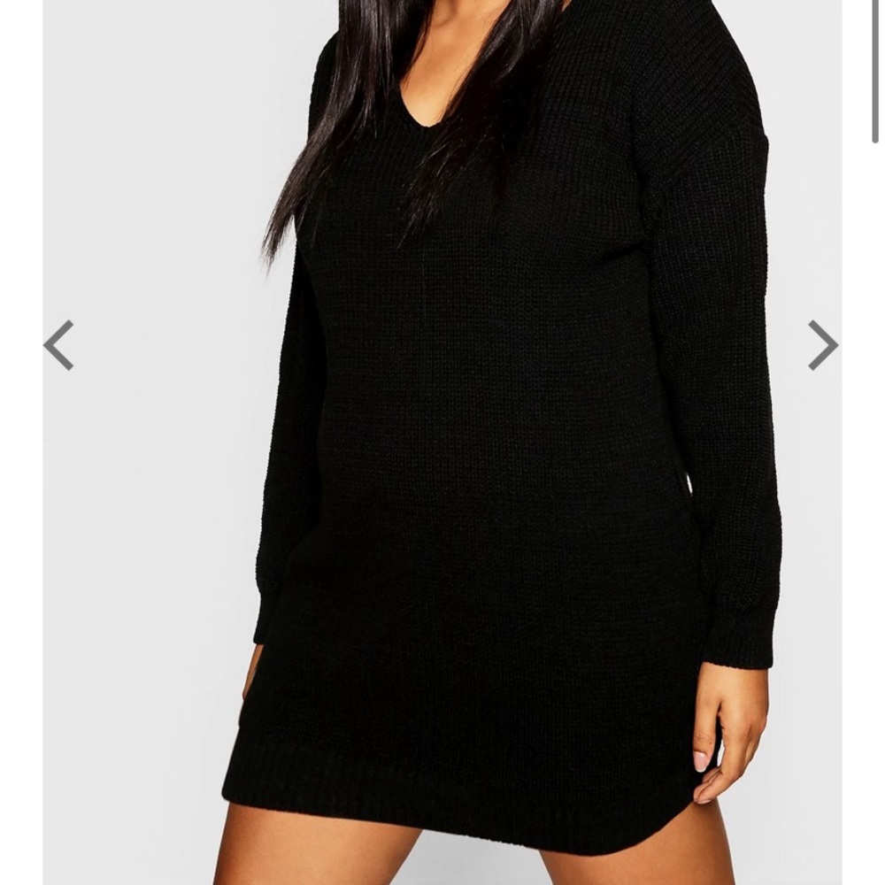Black V-neck Sweater Mini Dress